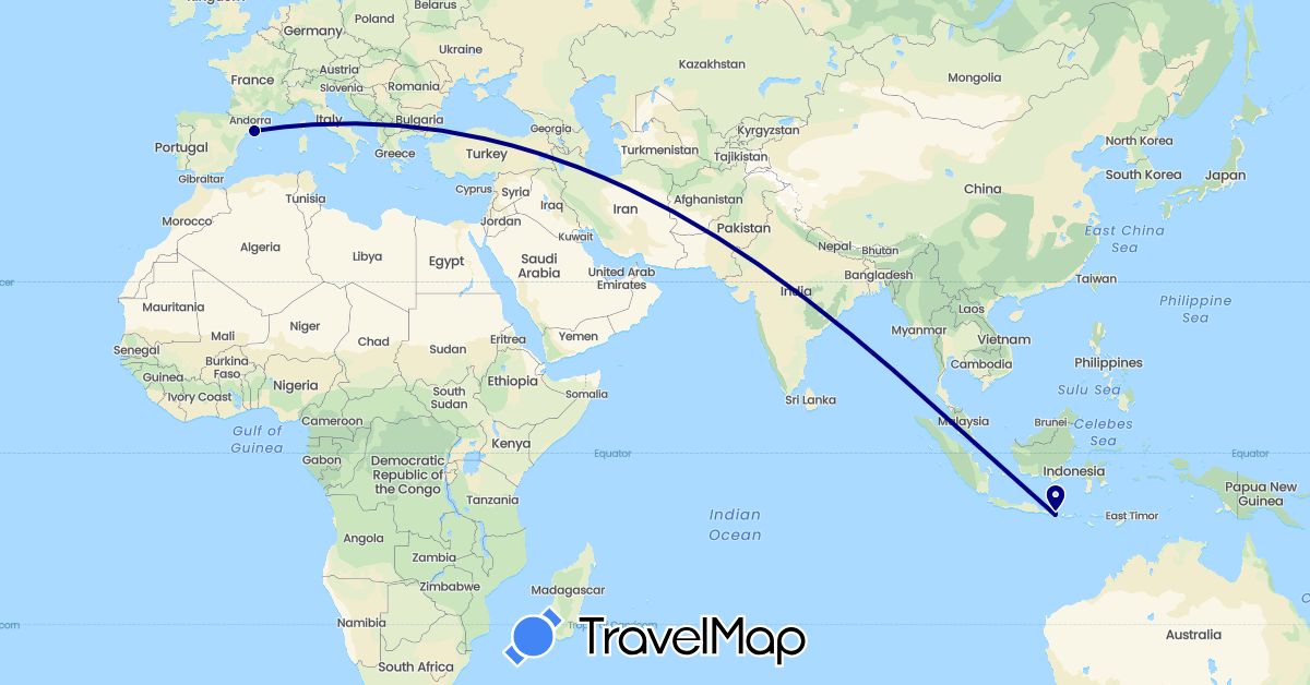 TravelMap itinerary: driving in Spain, Indonesia (Asia, Europe)